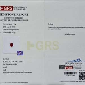 רובי טבעית אובל 2.10 קראט GRS